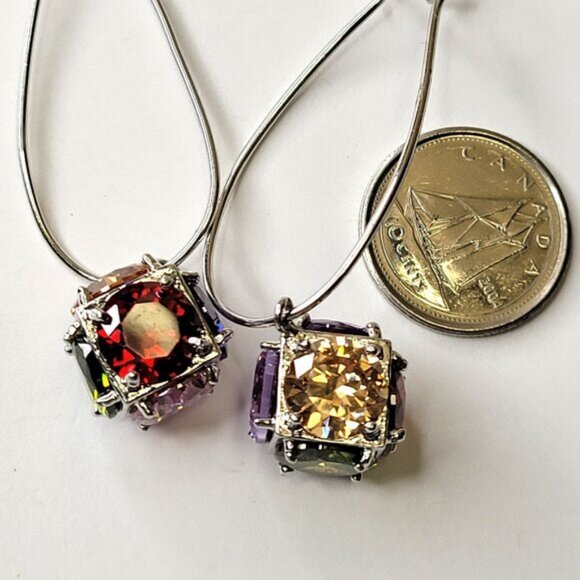 Multicolored Crystal Cube Earrings Drop Dangle Earrings - Picture 4 of 7